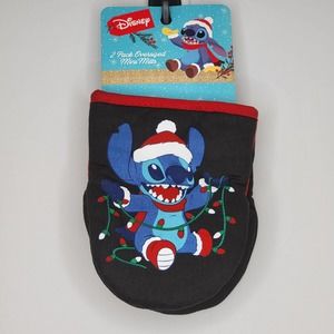 Disney Santa STITCH Christmas Holiday 2 Pack Kitchen Cooking Oven Mini Mitts New